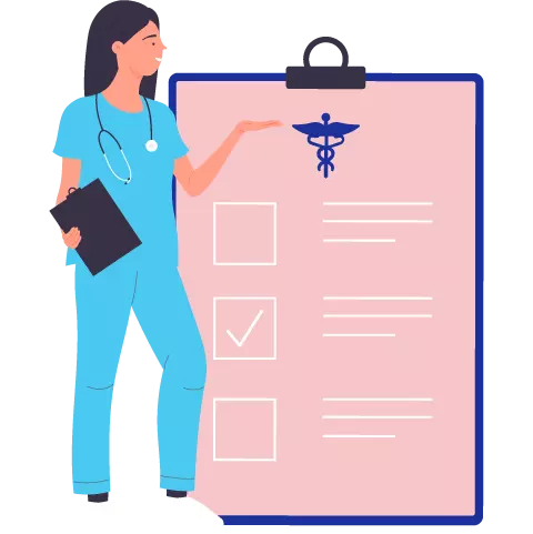 Icon of a doctor and clipboard.